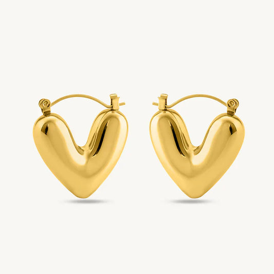 Golden Puff Heart Hoop Earrings