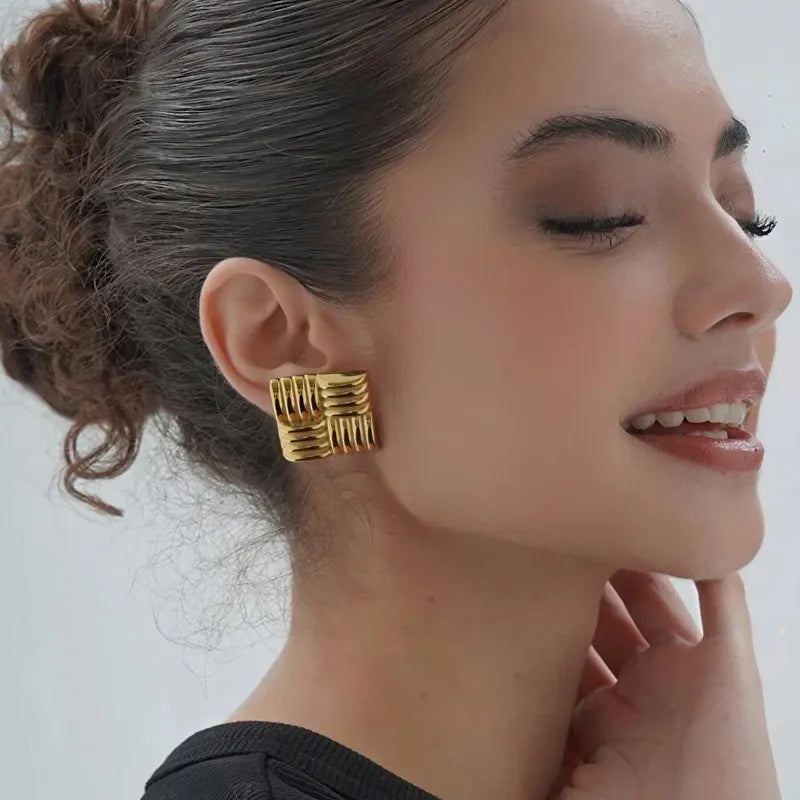 Square Stud Earrings -Bold Geometric & Elegant