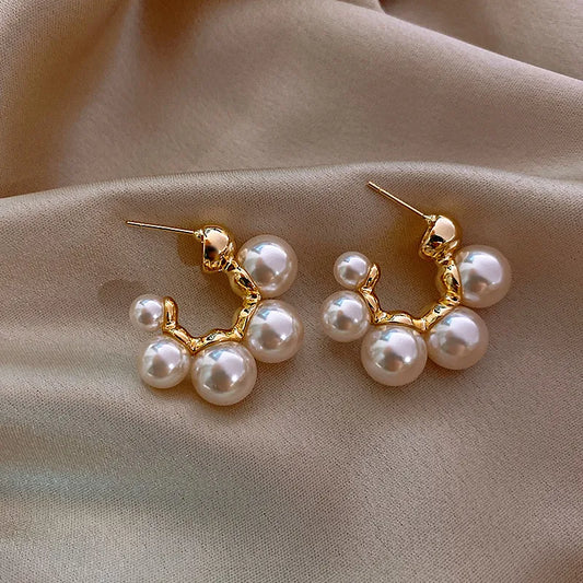 Elegant Pearl Cluster Hoop Earring